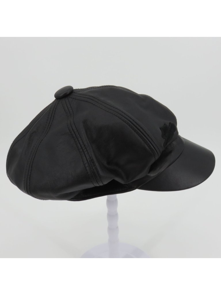Harley Davidson Adult Large Black Leather Embroidered Lace Up Cabbie Newsboy Hat — image 6 of 8